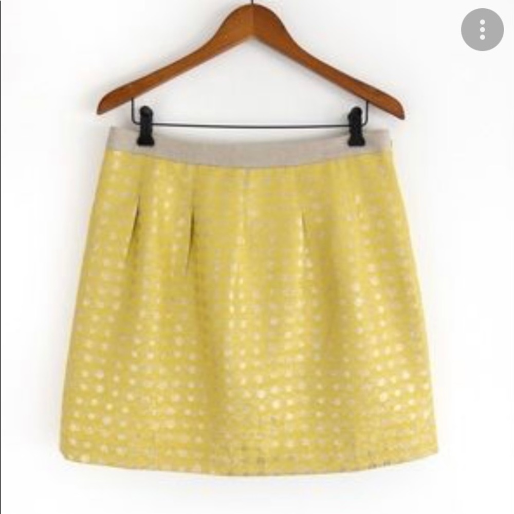 LOFT Pleated Yellow Polka Dot Skirt